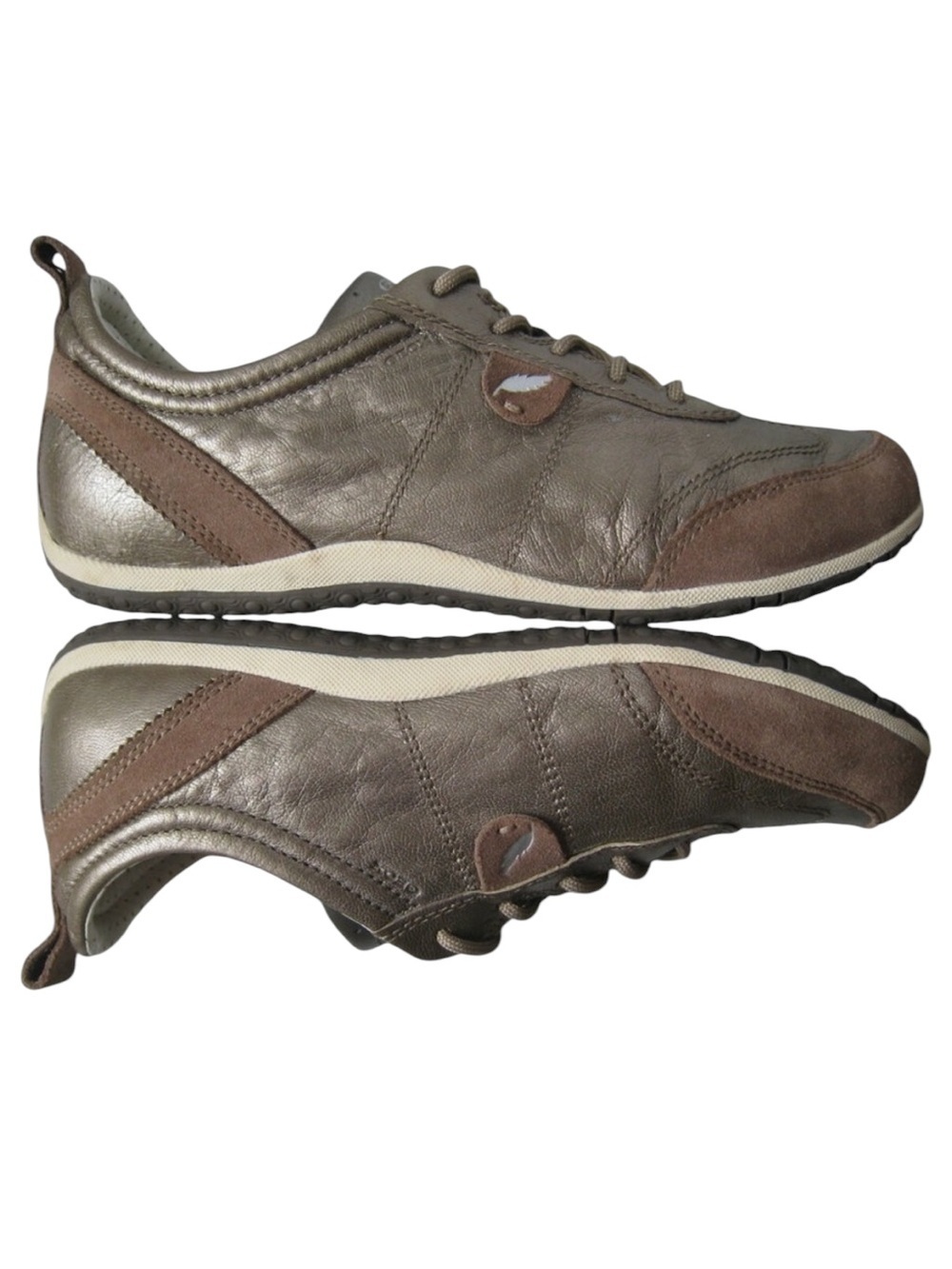 Geox Respira Womens Comfort Shoes Gold Leather/Suede Lightweight Walking Sneaker